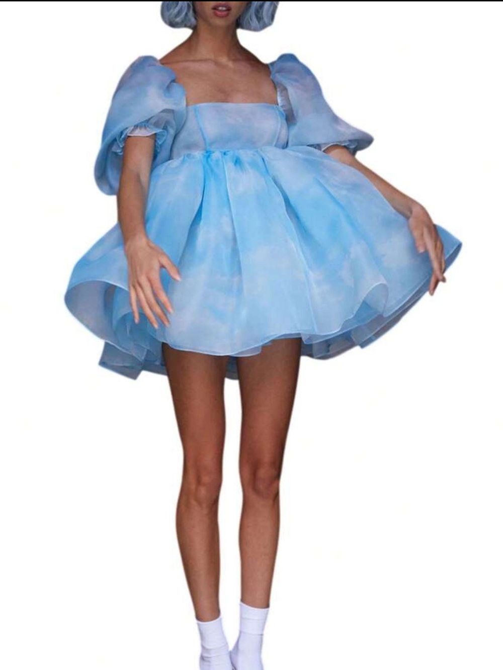 Blue Organza Puff Mini Skirt